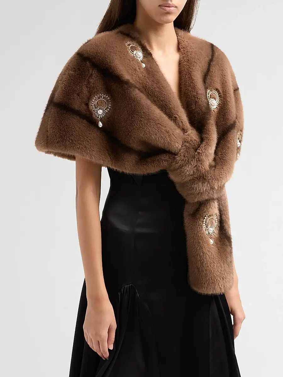 Cinq à Sept Women's Gianella Embellished Fuax-Fur Stole | Thumbnail 4