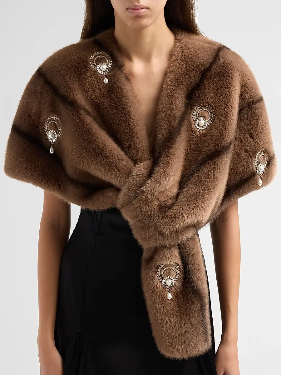Cinq à Sept Women's Gianella Embellished Fuax-Fur Stole | Thumbnail 5