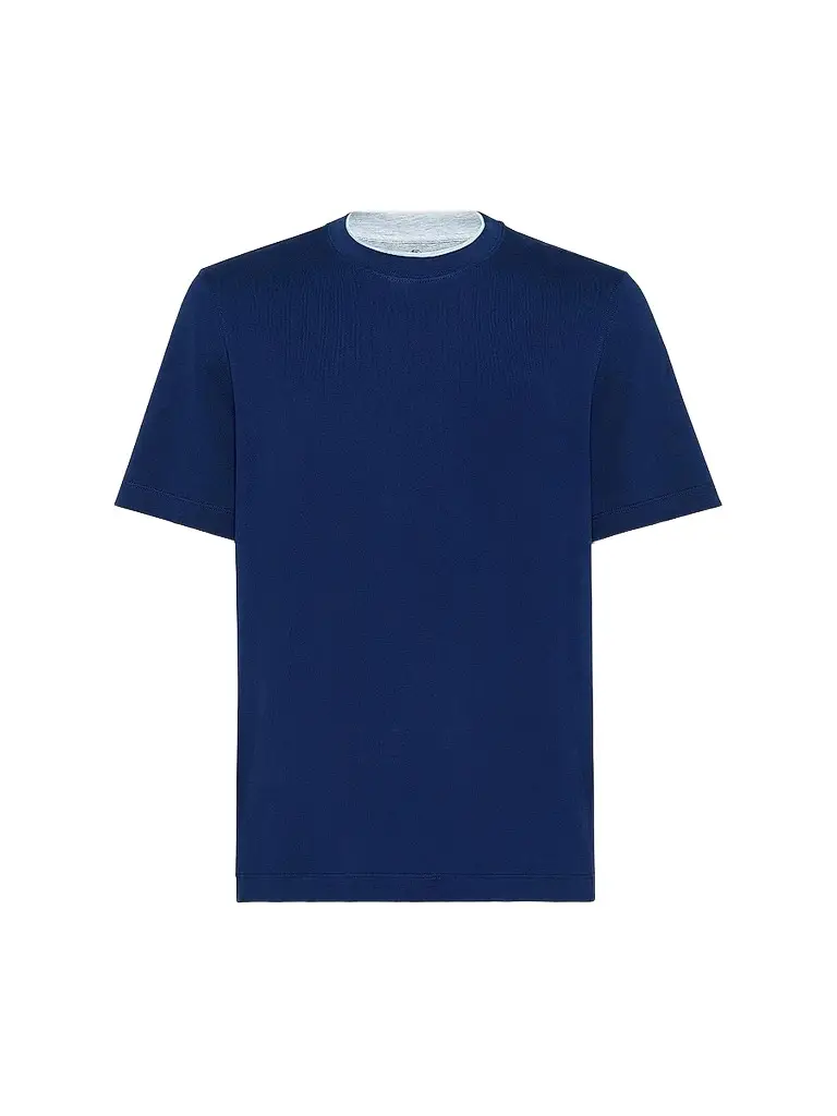 Men's Cotton Jersey Crew Neck T-Shirt with Faux Layering - Blue Men's Cotton Jersey Crew Neck T-Shirt with Faux Layering - Blue