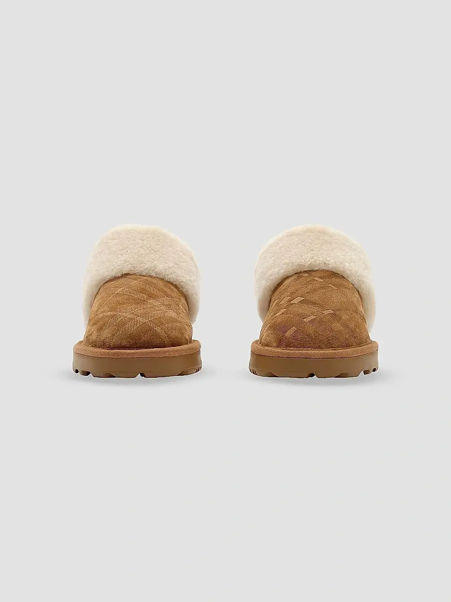 Burberry Women's Flint Check Shearling & Suede Mules - Jute | Thumbnail 2 Burberry Women's Flint Check Shearling & Suede Mules - Jute | Thumbnail 2