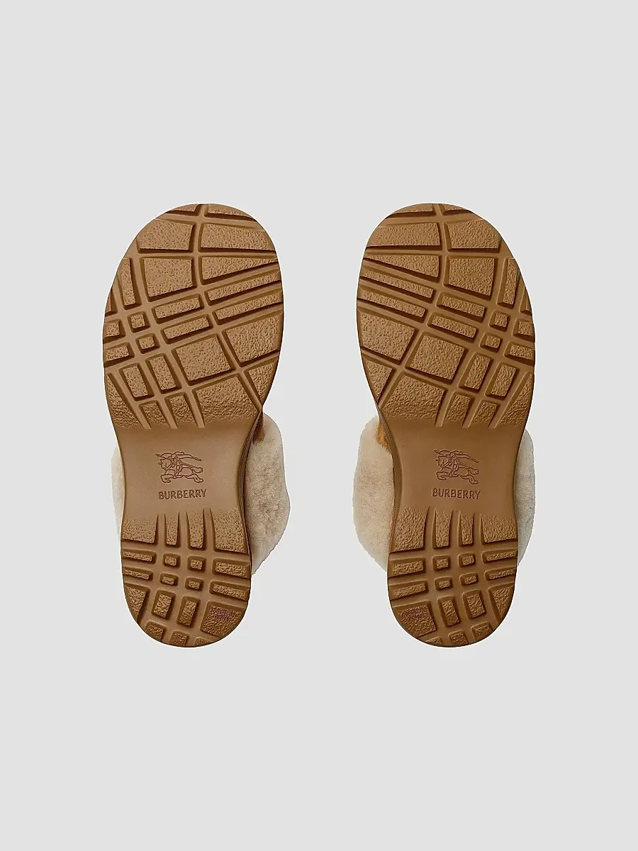 Burberry Women's Flint Check Shearling & Suede Mules - Jute | Thumbnail 5 Burberry Women's Flint Check Shearling & Suede Mules - Jute | Thumbnail 5