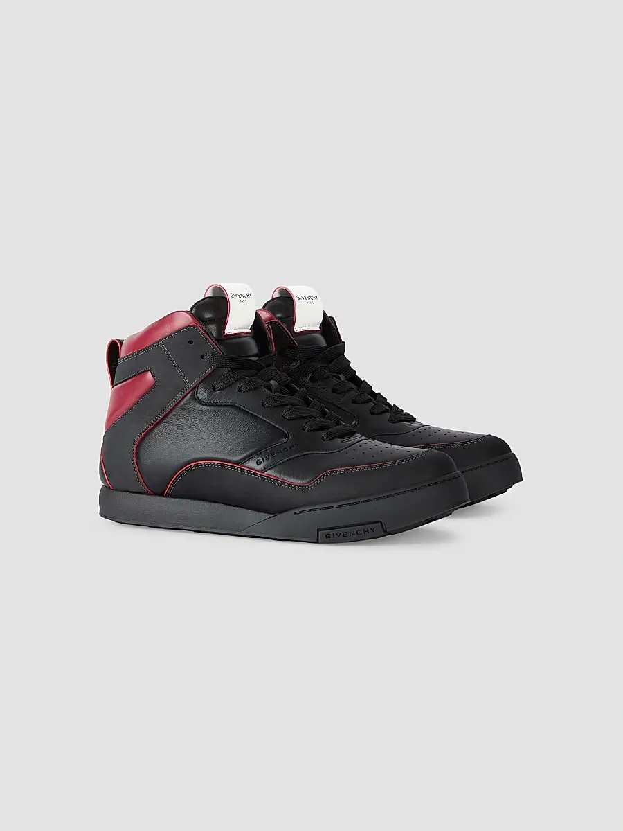 Givenchy Men's Yard High-Top Sneakers in Leather - Black Burgundy | Thumbnail 2 Givenchy Men's Yard High-Top Sneakers in Leather - Black Burgundy | Thumbnail 2