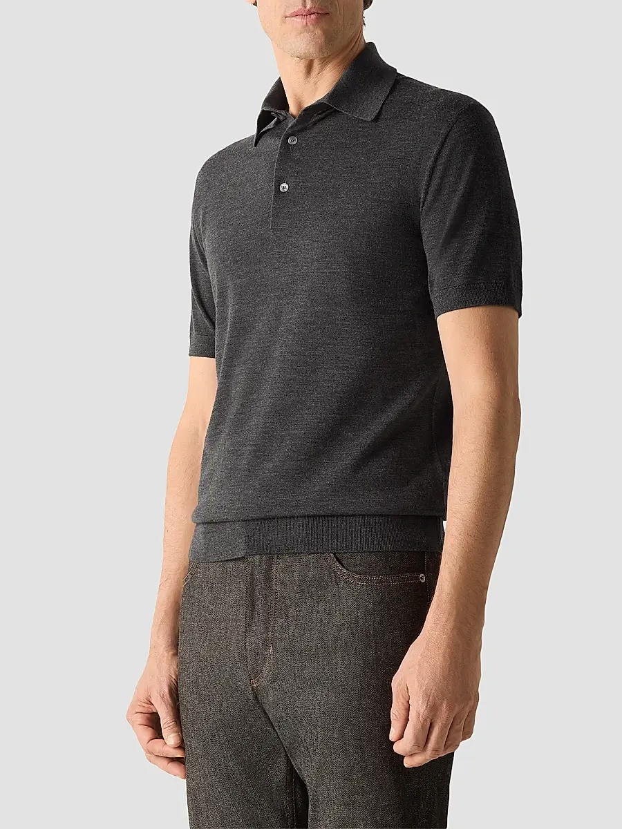Zegna Men's Trofeo 15milmil15 Wool Polo Shirt | Thumbnail 2