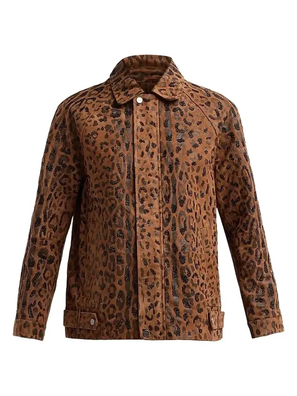 Women's Lana Leopard-Print Embellished Suede Jacket