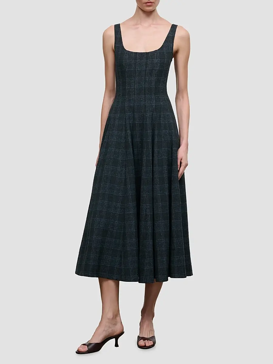 Staud Women's Wells Checked Sleeveless Midi Dress | Thumbnail 2
