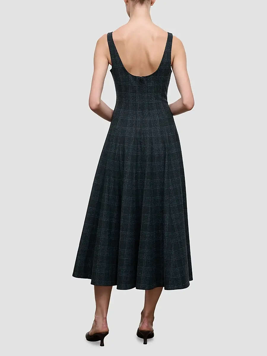 Staud Women's Wells Checked Sleeveless Midi Dress | Thumbnail 3