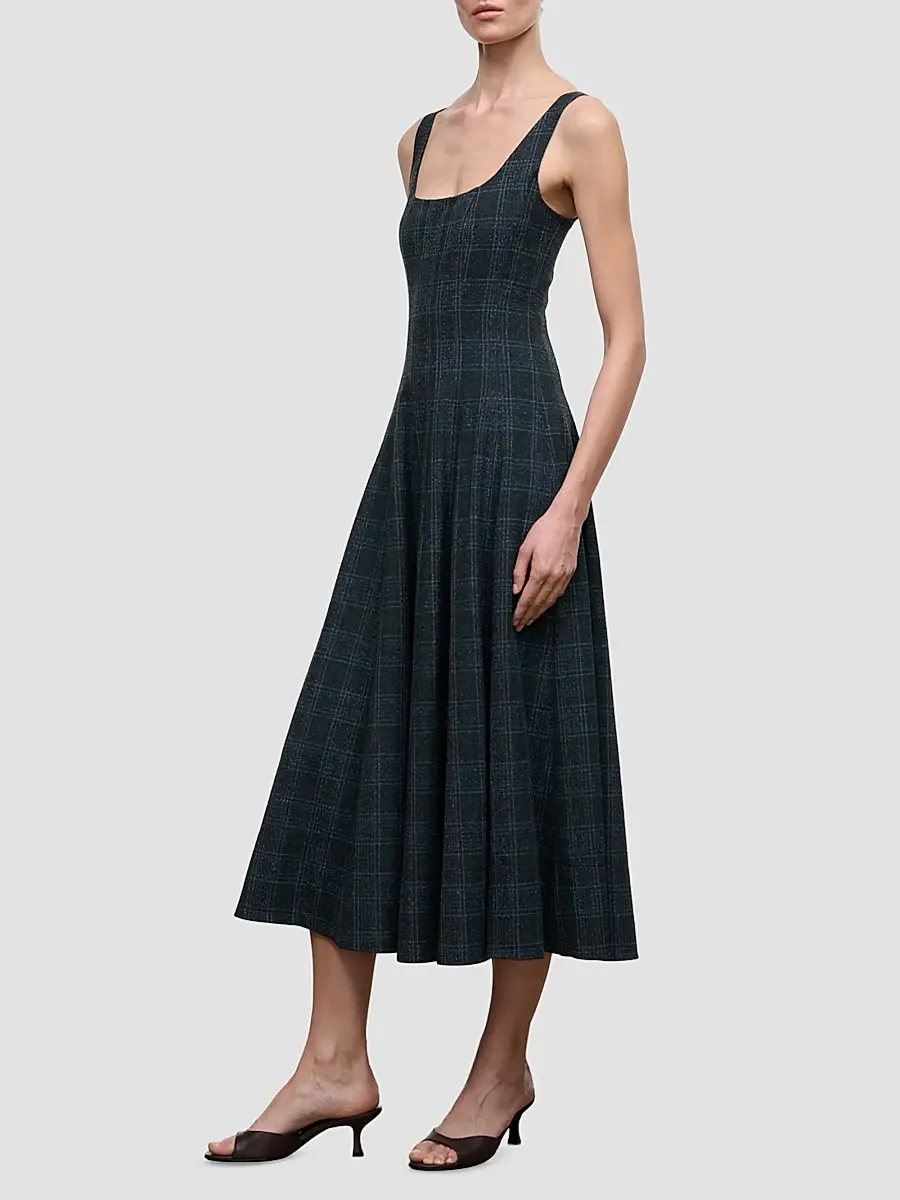 Staud Women's Wells Checked Sleeveless Midi Dress | Thumbnail 4