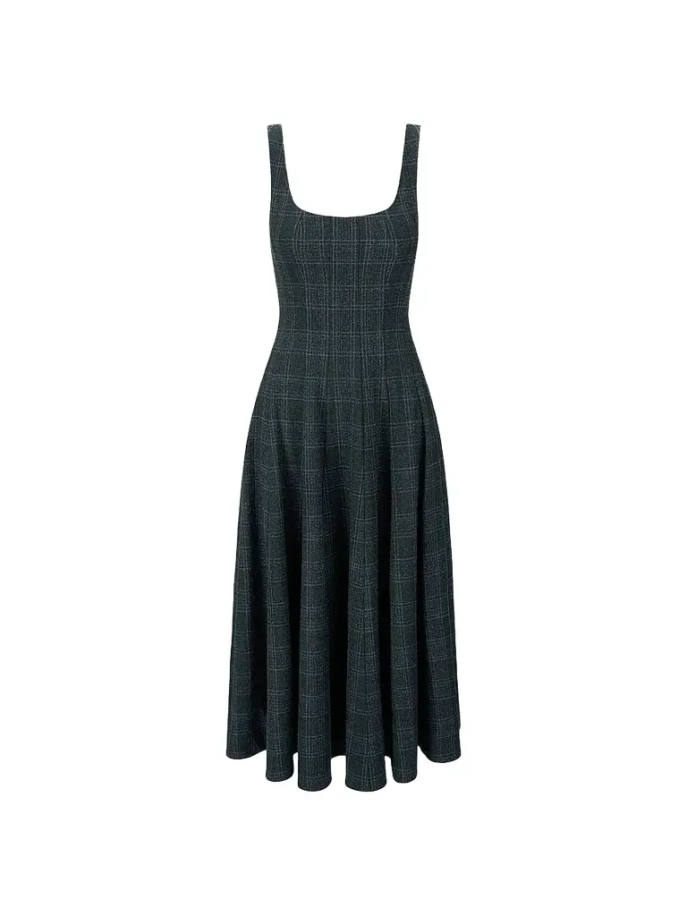 Staud Women's Wells Checked Sleeveless Midi Dress