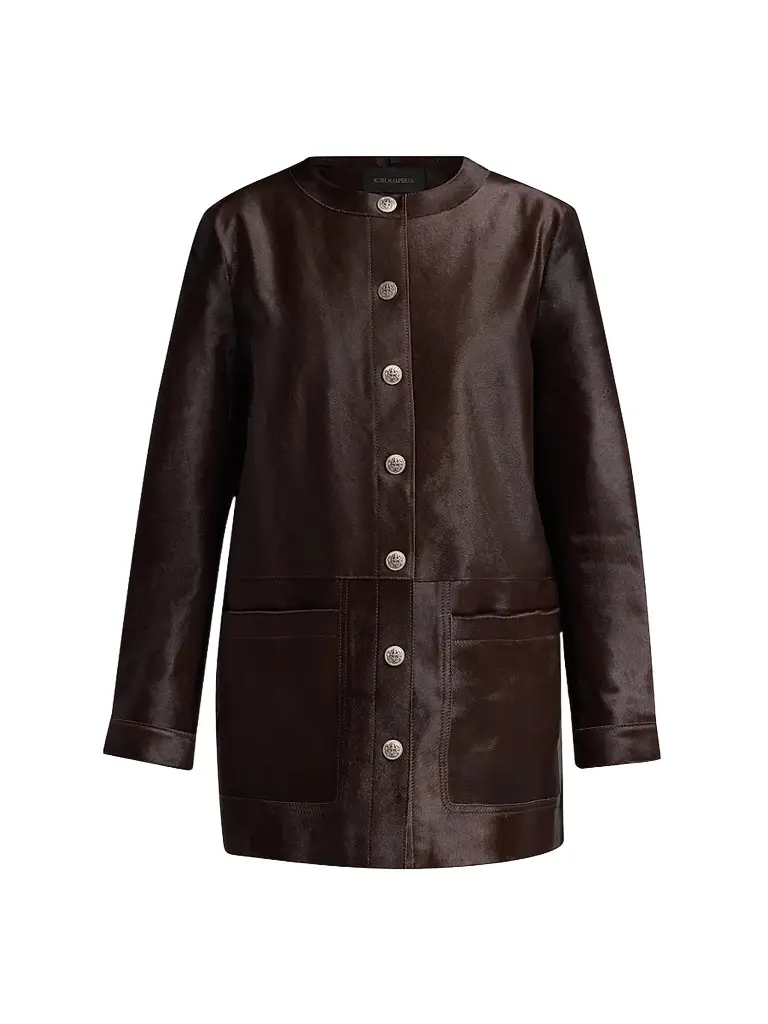 Women's Lisa Leather & Calf Hair Button-Front Coat