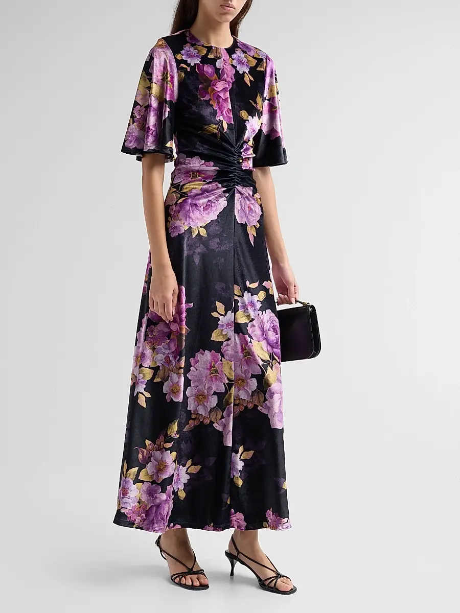 Hemant & Nandita Women's Floral Ruched Maxi Dress | Thumbnail 4 Hemant & Nandita Women's Floral Ruched Maxi Dress | Thumbnail 4