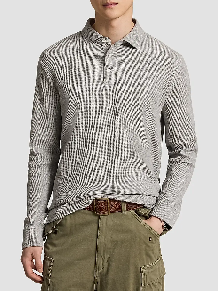 Polo Ralph Lauren Men's Standard-Fit Waffle-Knit Polo Shirt | Thumbnail 4 Polo Ralph Lauren Men's Standard-Fit Waffle-Knit Polo Shirt | Thumbnail 4