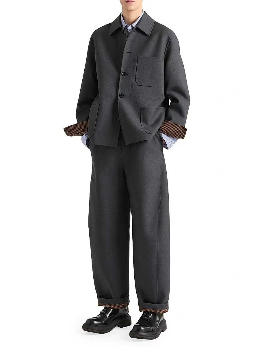 Givenchy Men's Couture Seam Pants in Cotton with Checked Reverse - Grey | Thumbnail 2 Givenchy Men's Couture Seam Pants in Cotton with Checked Reverse - Grey | Thumbnail 2