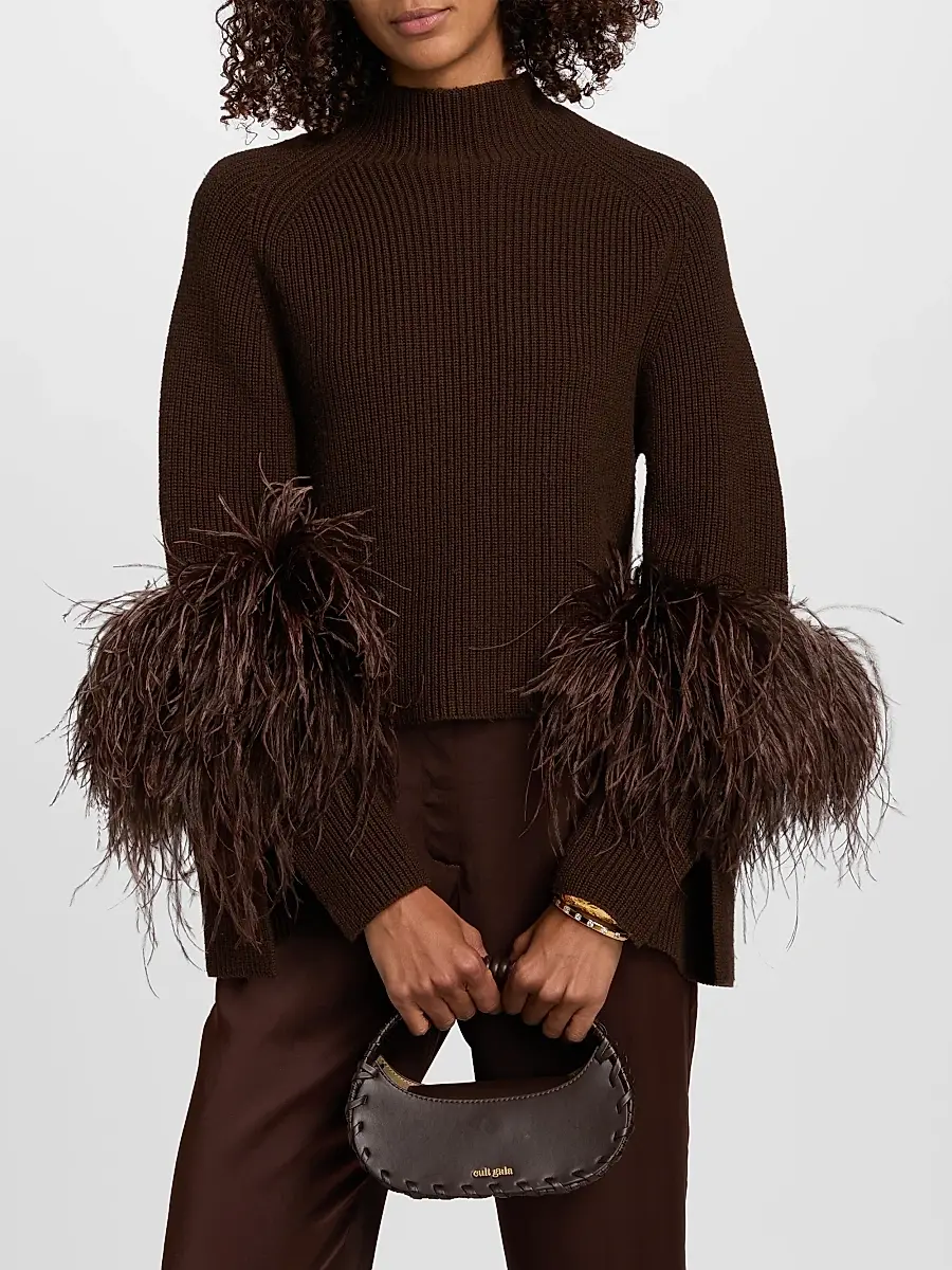 Lapointe Women's Merino Wool Feather-Trimmed Sweater | Thumbnail 3 Lapointe Women's Merino Wool Feather-Trimmed Sweater | Thumbnail 3