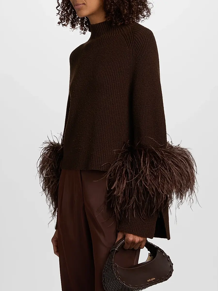 Lapointe Women's Merino Wool Feather-Trimmed Sweater | Thumbnail 4 Lapointe Women's Merino Wool Feather-Trimmed Sweater | Thumbnail 4