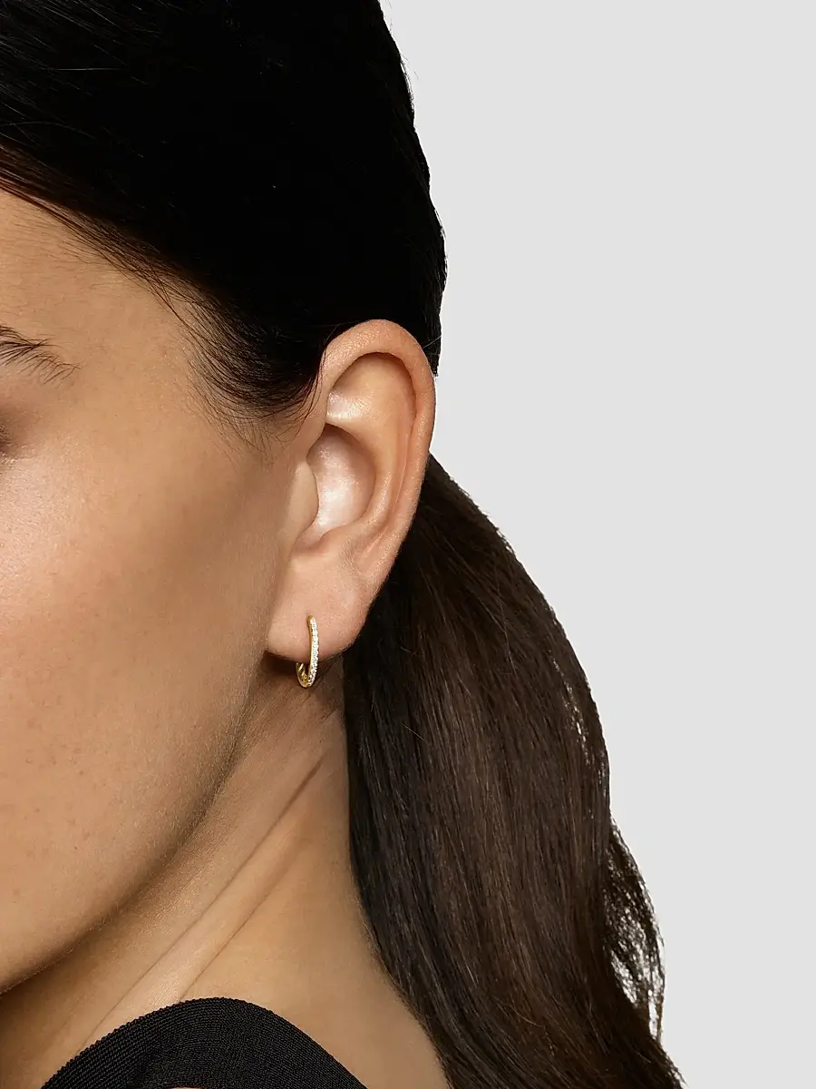 David Yurman Women's Petite Pavé Hoop Earrings in 18K Yellow Gold with Diamonds, 12.7MM - Gold | Thumbnail 2