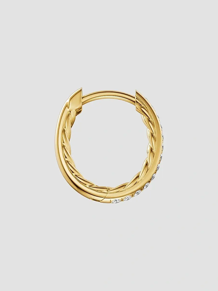 David Yurman Women's Petite Pavé Hoop Earrings in 18K Yellow Gold with Diamonds, 12.7MM - Gold | Thumbnail 3