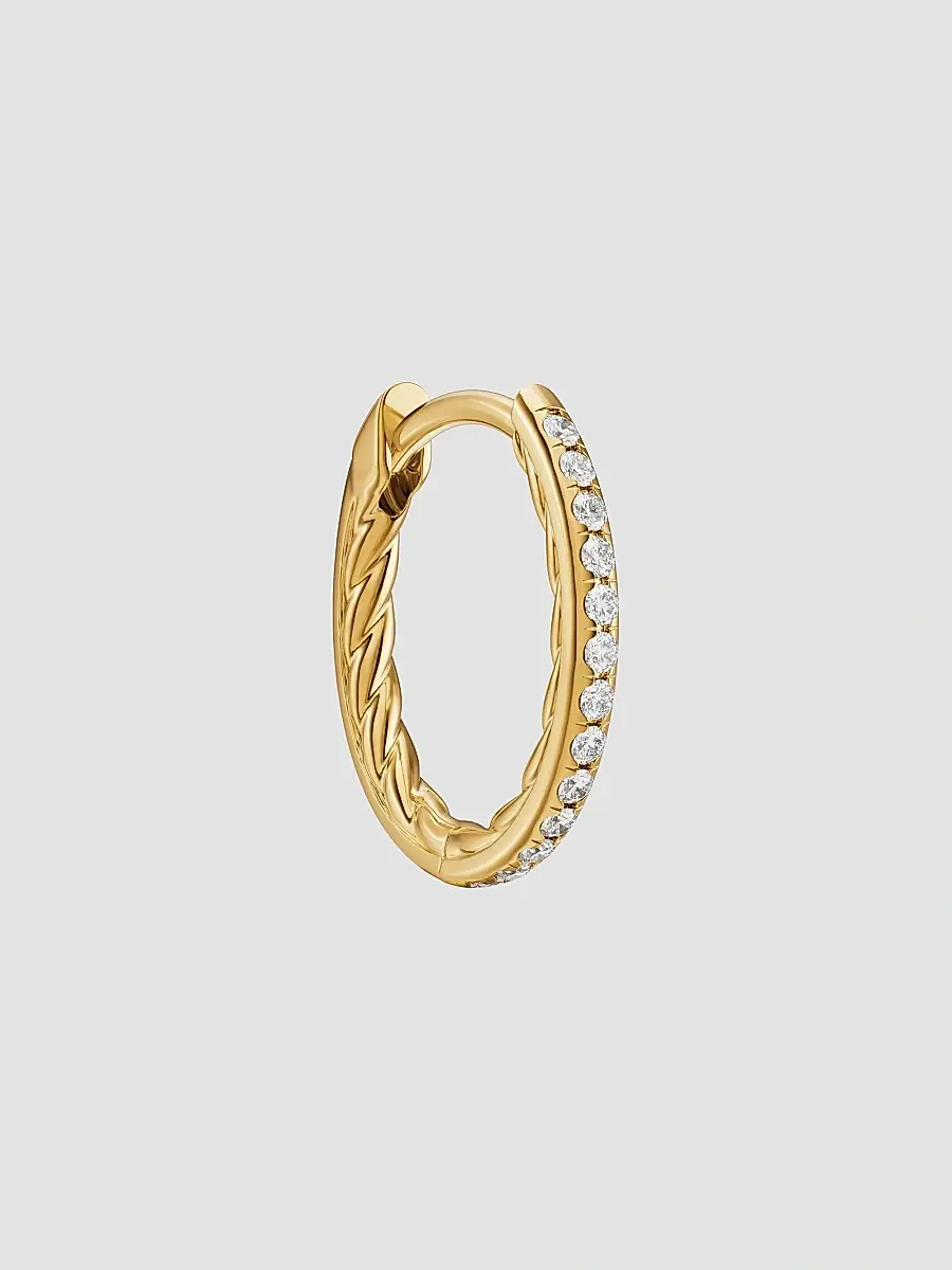 David Yurman Women's Petite Pavé Hoop Earrings in 18K Yellow Gold with Diamonds, 12.7MM - Gold | Thumbnail 5