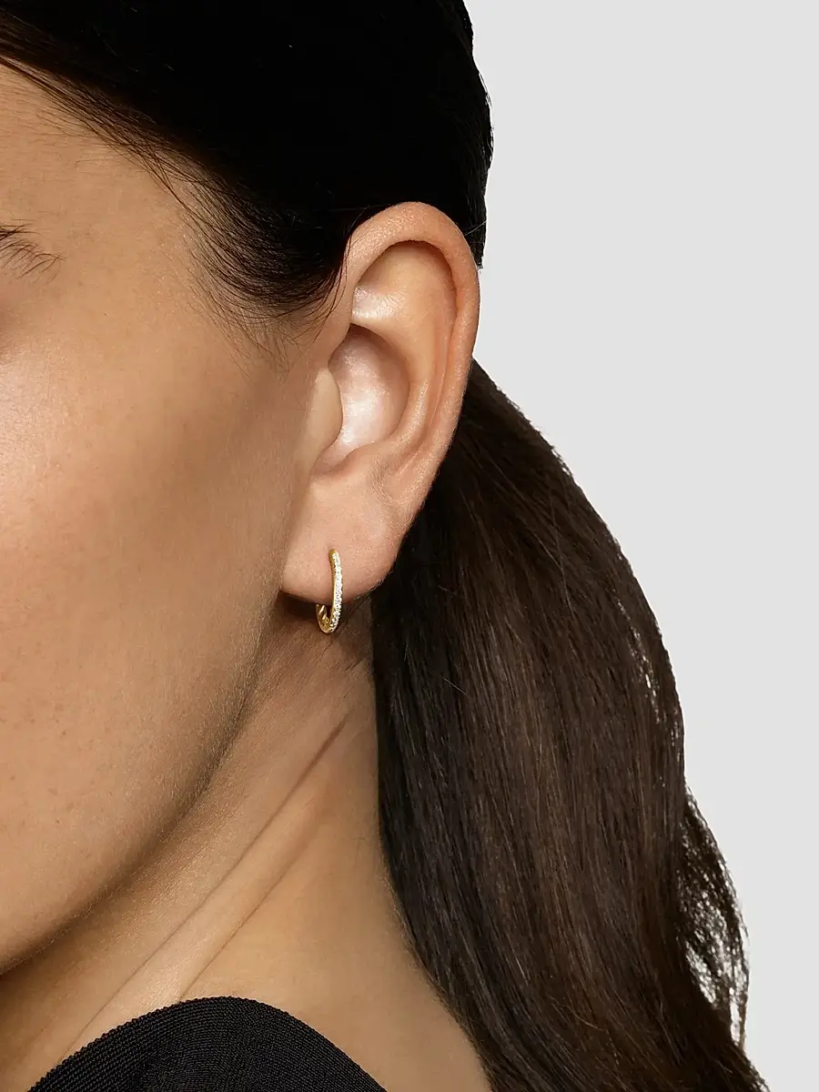 David Yurman Women's Petite Pavé Hoop Earrings in 18K Yellow Gold with Diamonds, 12.7MM - Gold | Thumbnail 6
