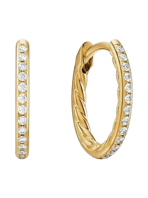 Women's Petite Pavé Hoop Earrings in 18K Yellow Gold with Diamonds, 12.7MM - Gold Women's Petite Pavé Hoop Earrings in 18K Yellow Gold with Diamonds, 12.7MM - Gold