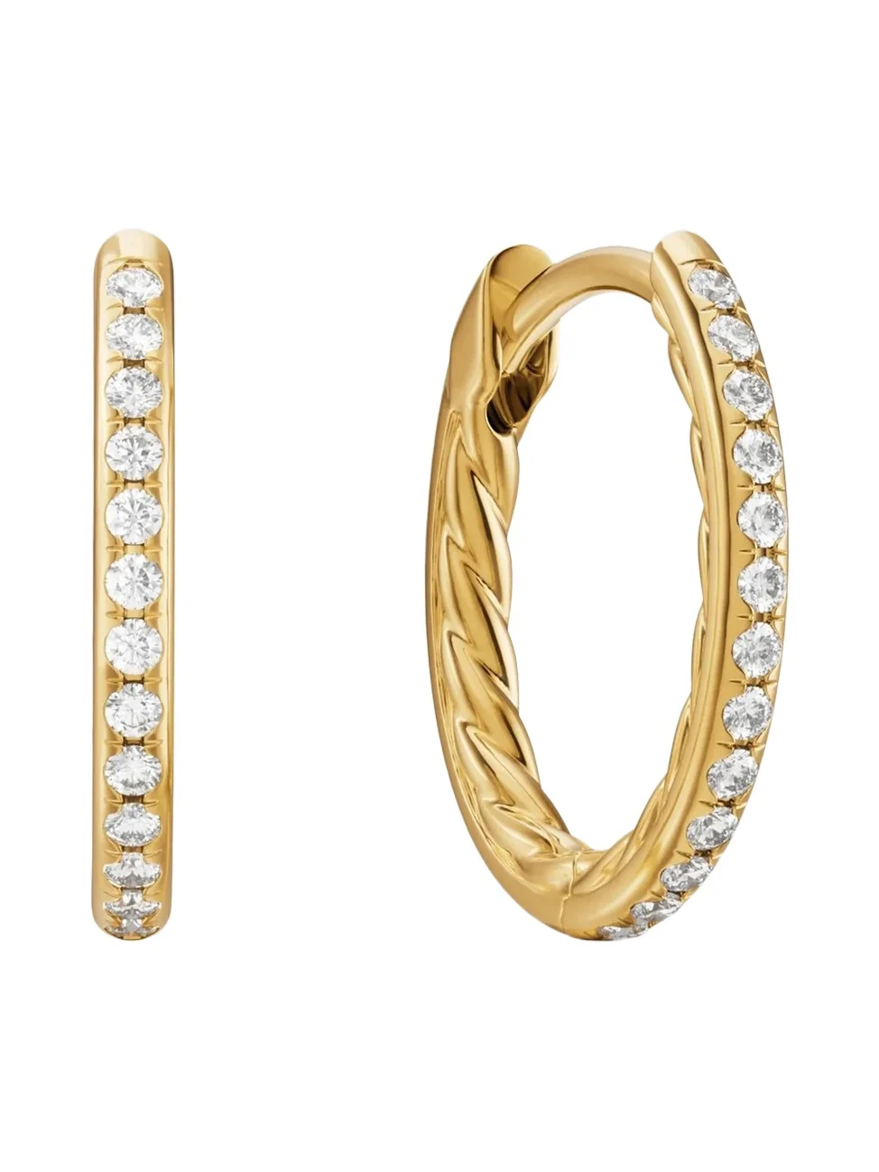 David Yurman Women's Petite Pavé Hoop Earrings in 18K Yellow Gold with Diamonds, 12.7MM - Gold