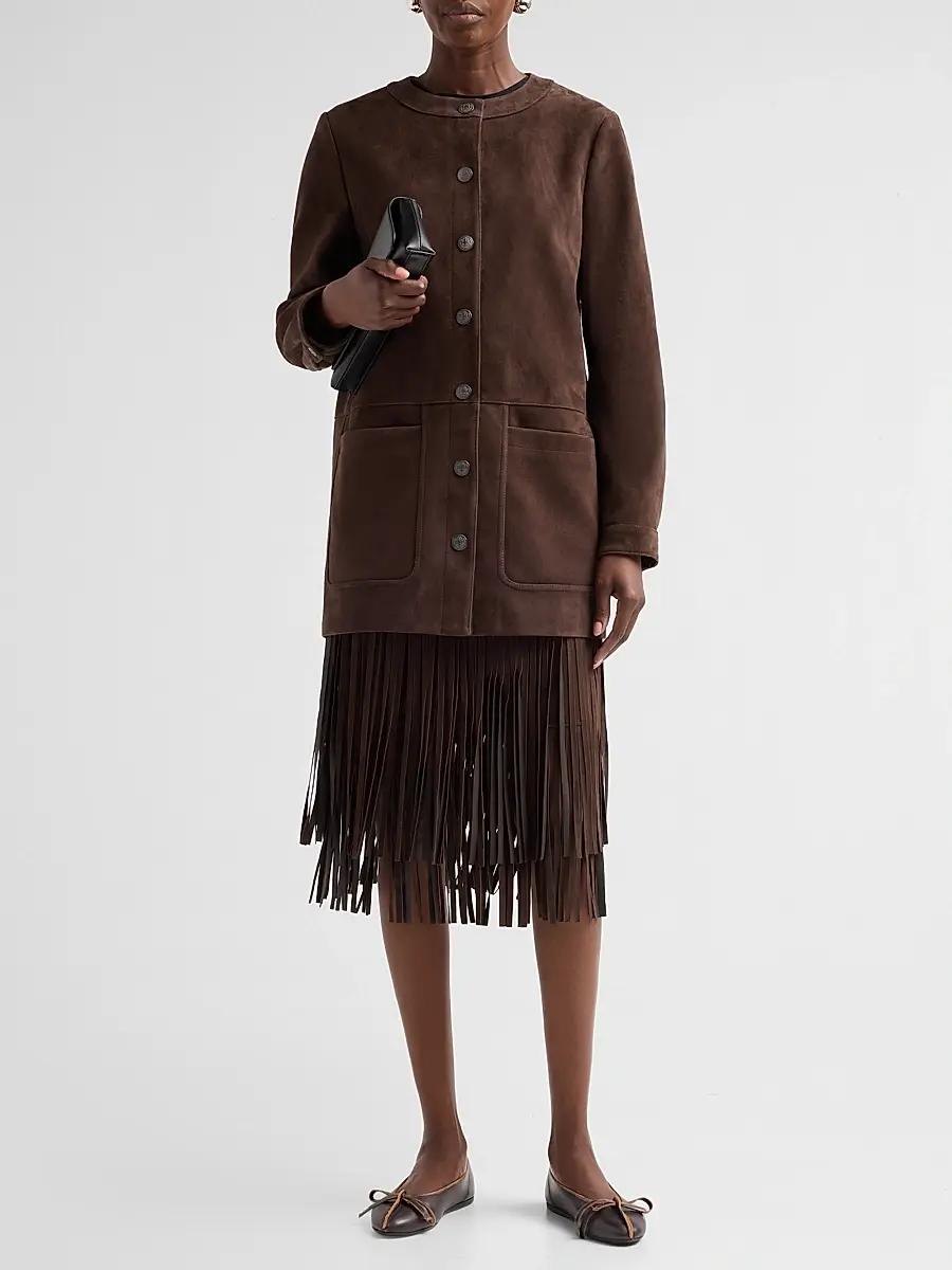 Kobi Halperin Women's Kyla Fringed Suede Midi Skirt | Thumbnail 2
