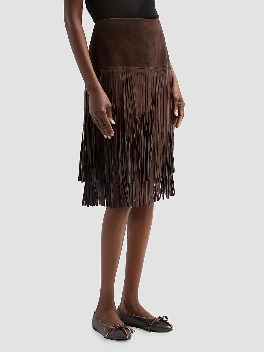 Kobi Halperin Women's Kyla Fringed Suede Midi Skirt | Thumbnail 4