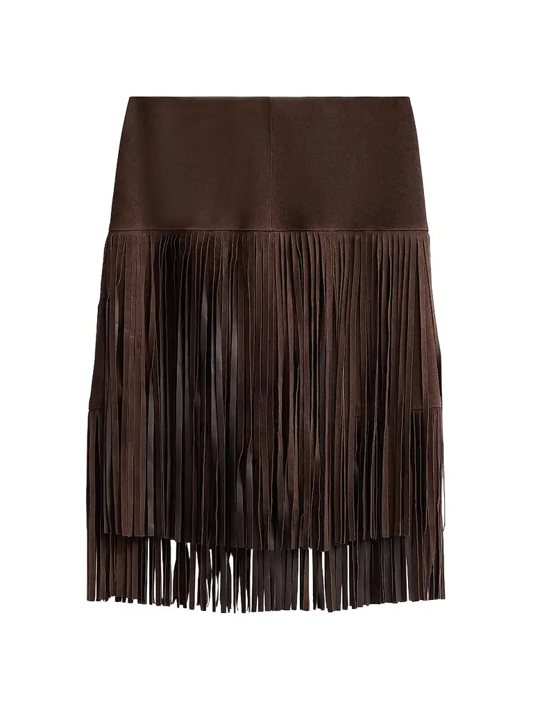 Women's Kyla Fringed Suede Midi Skirt