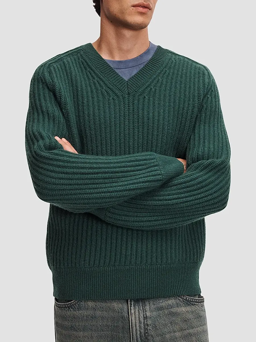 rag & bone Men's Theo Wool-Cashmere-Blend V-Neck Sweater | Thumbnail 5