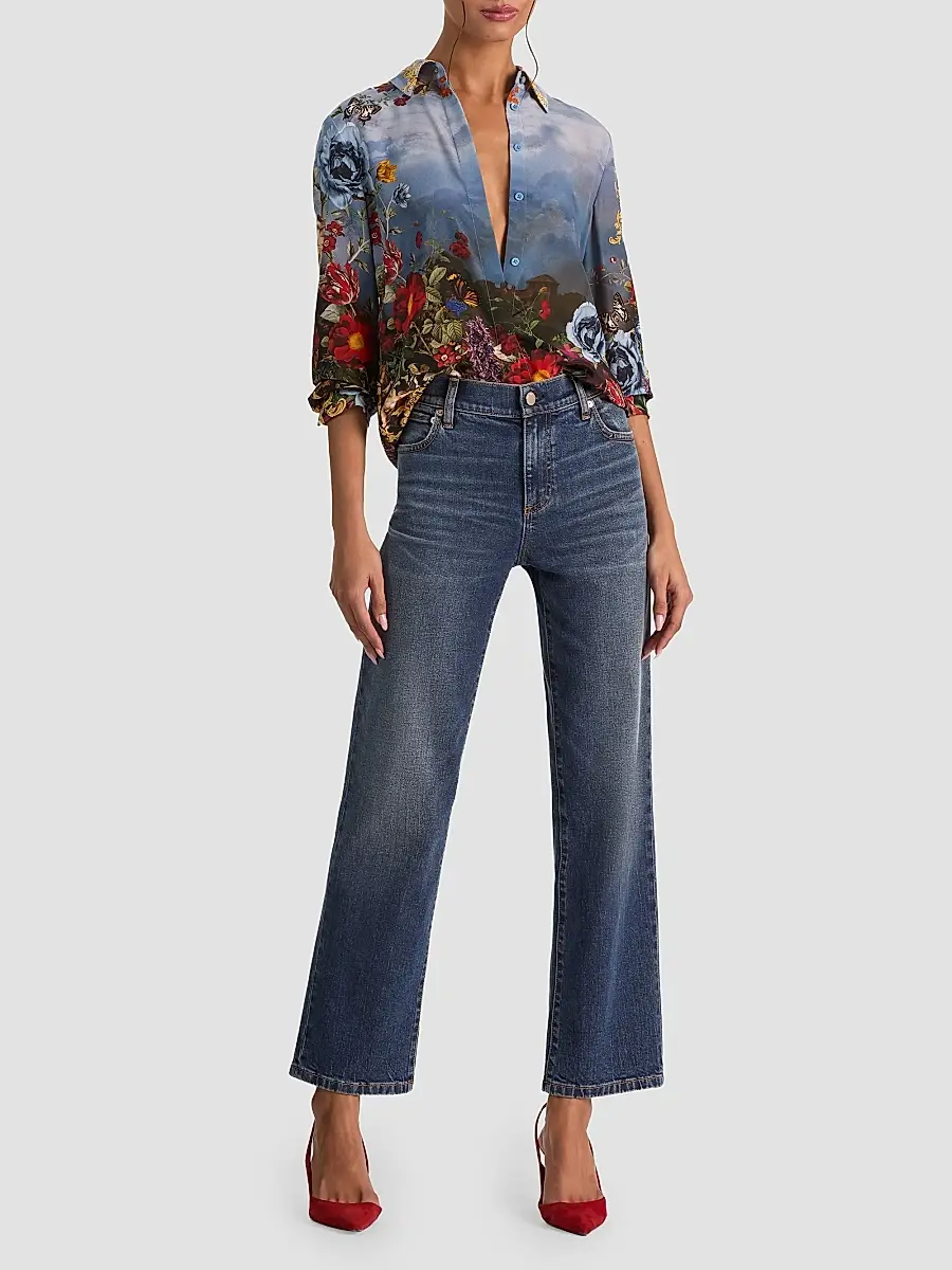 Alice + Olivia Women's Willa Floral Silk Button-Front Top | Thumbnail 2 Alice + Olivia Women's Willa Floral Silk Button-Front Top | Thumbnail 2
