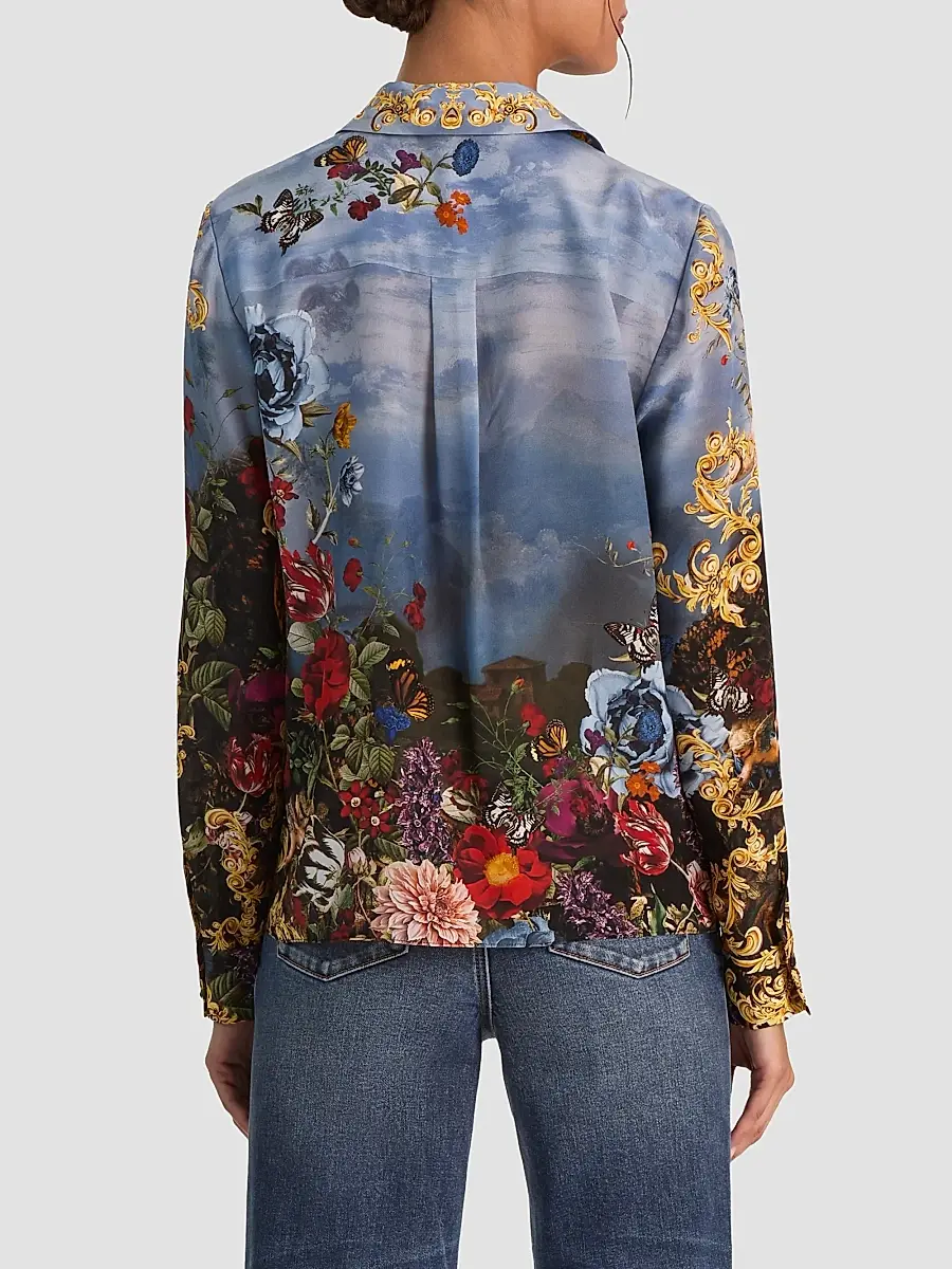 Alice + Olivia Women's Willa Floral Silk Button-Front Top | Thumbnail 3 Alice + Olivia Women's Willa Floral Silk Button-Front Top | Thumbnail 3