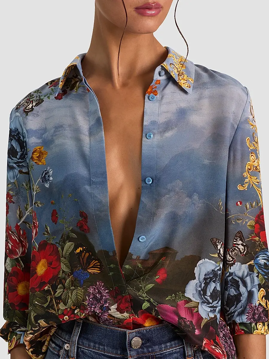 Alice + Olivia Women's Willa Floral Silk Button-Front Top | Thumbnail 5 Alice + Olivia Women's Willa Floral Silk Button-Front Top | Thumbnail 5