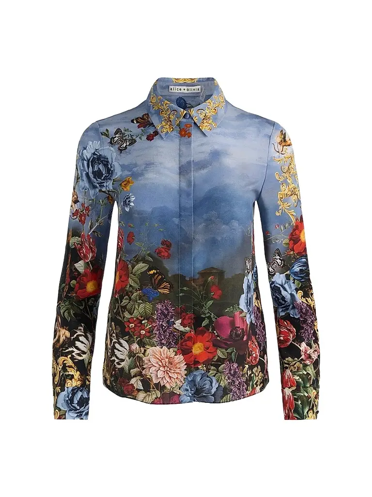 Alice + Olivia Women's Willa Floral Silk Button-Front Top