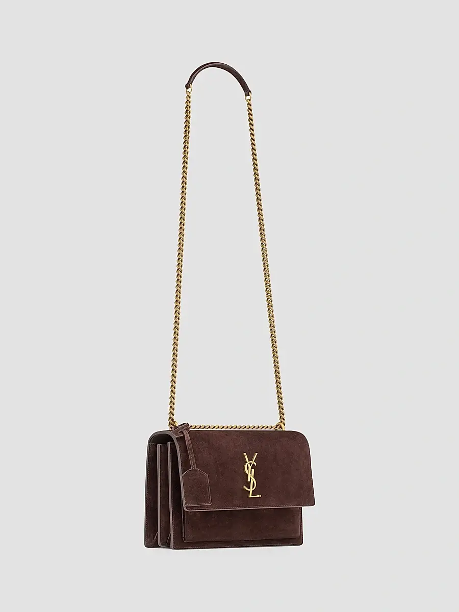 Saint Laurent Women's Sunset Medium Crossbody Bag in Suede - Arabica | Thumbnail 7