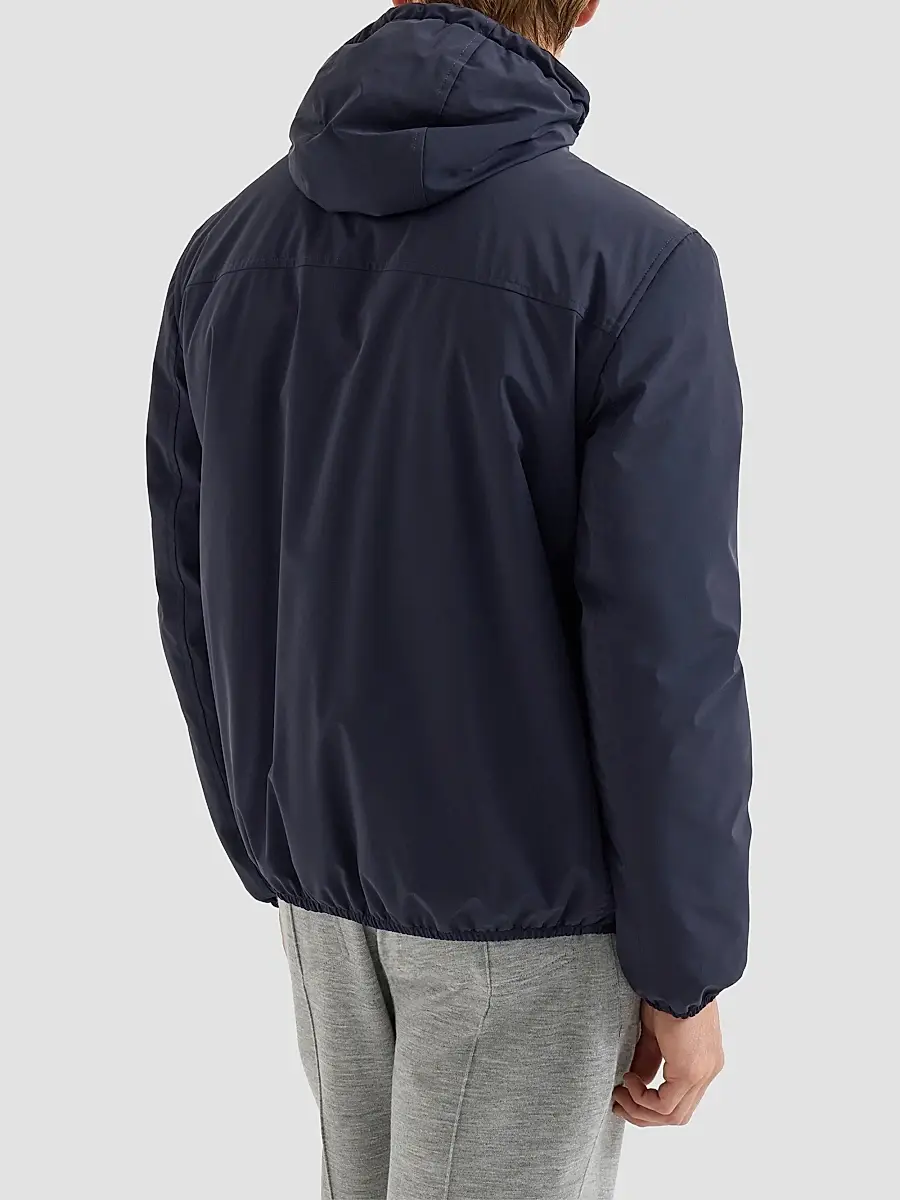 Brunello Cucinelli Men's Bonded Nylon Hooded Outerwear Jacket with Thermore Padding and Logo - Navy Blue | Thumbnail 4