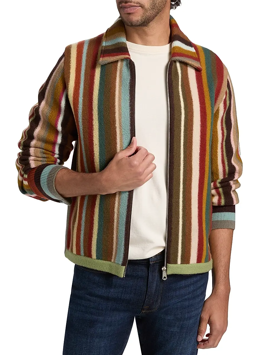 Paul Smith Men's Striped Wool Zip-Front Cardigan | Thumbnail 3 Paul Smith Men's Striped Wool Zip-Front Cardigan | Thumbnail 3