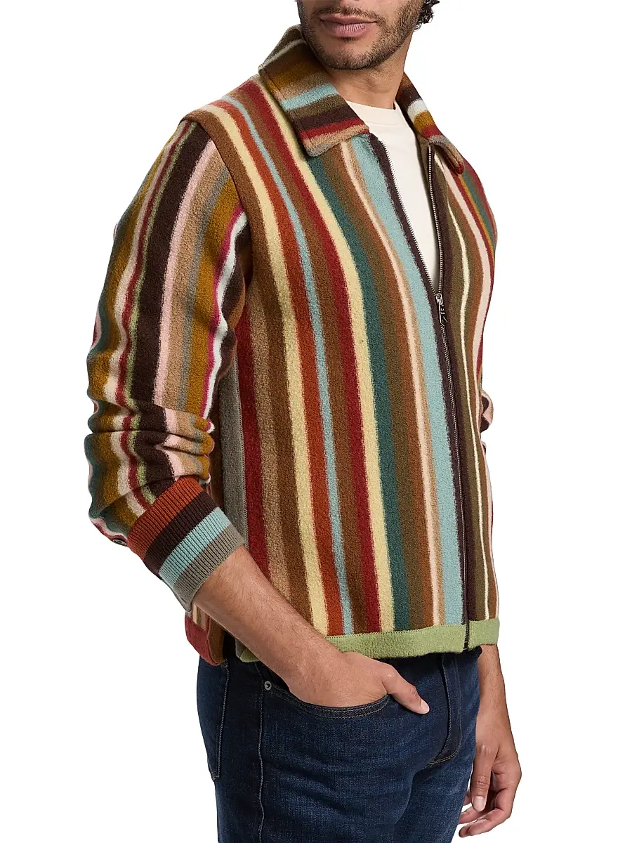 Paul Smith Men's Striped Wool Zip-Front Cardigan | Thumbnail 4 Paul Smith Men's Striped Wool Zip-Front Cardigan | Thumbnail 4