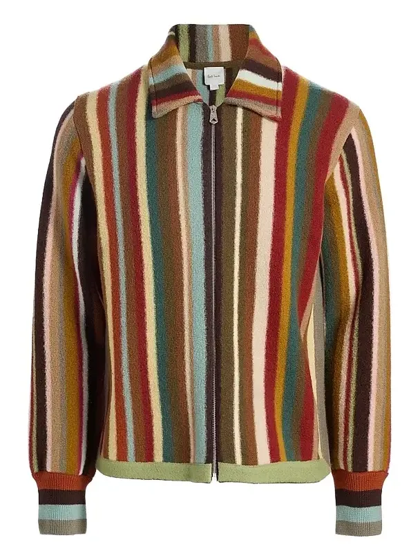 Paul Smith Men's Striped Wool Zip-Front Cardigan