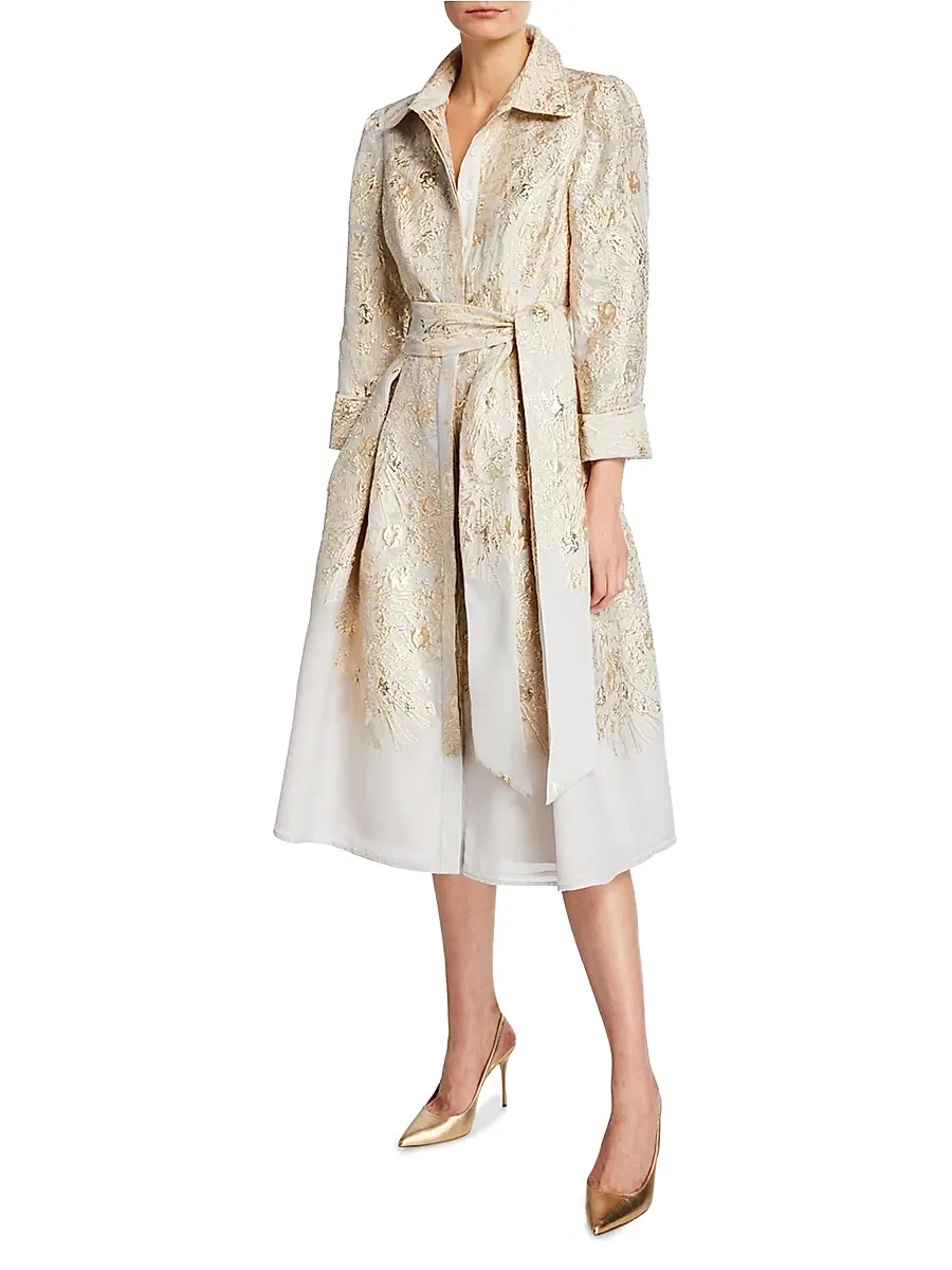 Teri Jon by Rickie Freeman Women's Point Collar Metallic Jacquard Cocktail Dress | Thumbnail 3 Teri Jon by Rickie Freeman Women's Point Collar Metallic Jacquard Cocktail Dress | Thumbnail 3