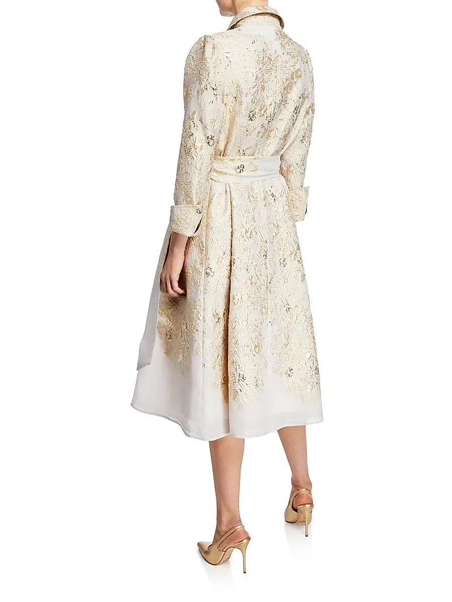 Teri Jon by Rickie Freeman Women's Point Collar Metallic Jacquard Cocktail Dress | Thumbnail 4 Teri Jon by Rickie Freeman Women's Point Collar Metallic Jacquard Cocktail Dress | Thumbnail 4