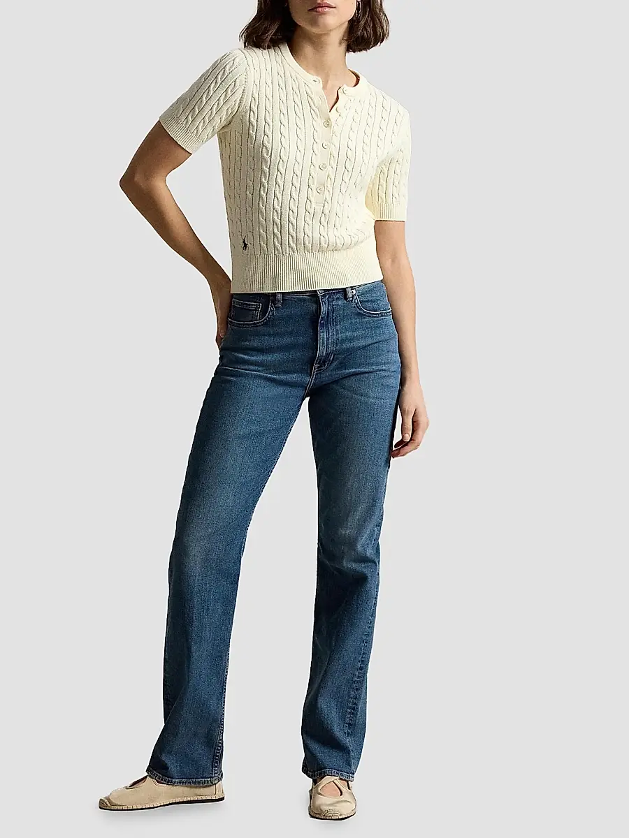 Polo Ralph Lauren Women's Mini-Cable Short-Sleeve Henley Sweater | Thumbnail 2 Polo Ralph Lauren Women's Mini-Cable Short-Sleeve Henley Sweater | Thumbnail 2