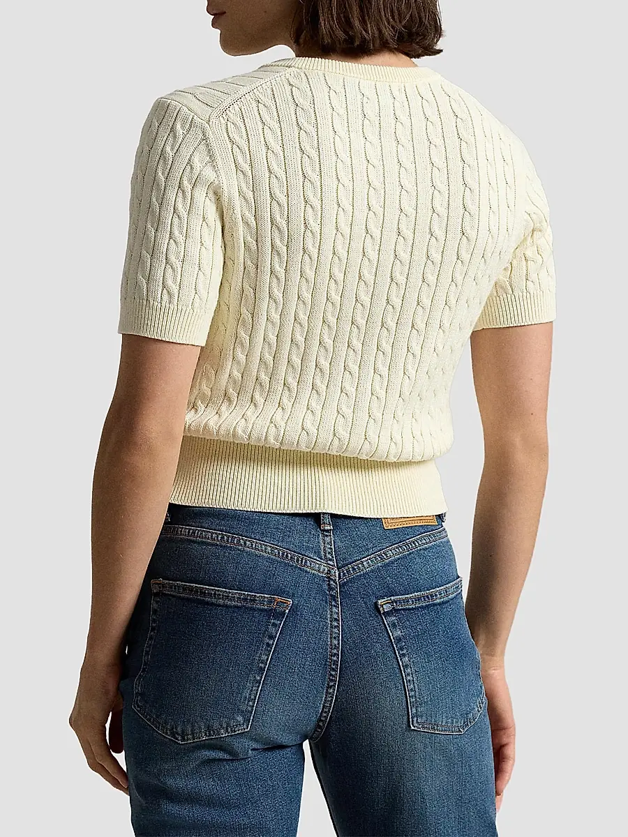 Polo Ralph Lauren Women's Mini-Cable Short-Sleeve Henley Sweater | Thumbnail 3 Polo Ralph Lauren Women's Mini-Cable Short-Sleeve Henley Sweater | Thumbnail 3