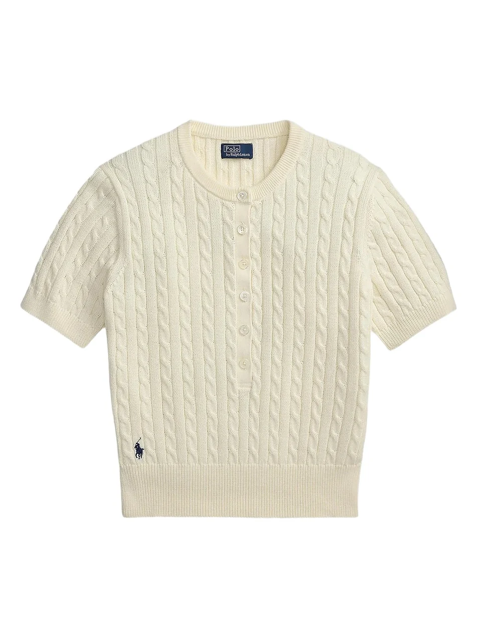 Women's Mini-Cable Short-Sleeve Henley Sweater