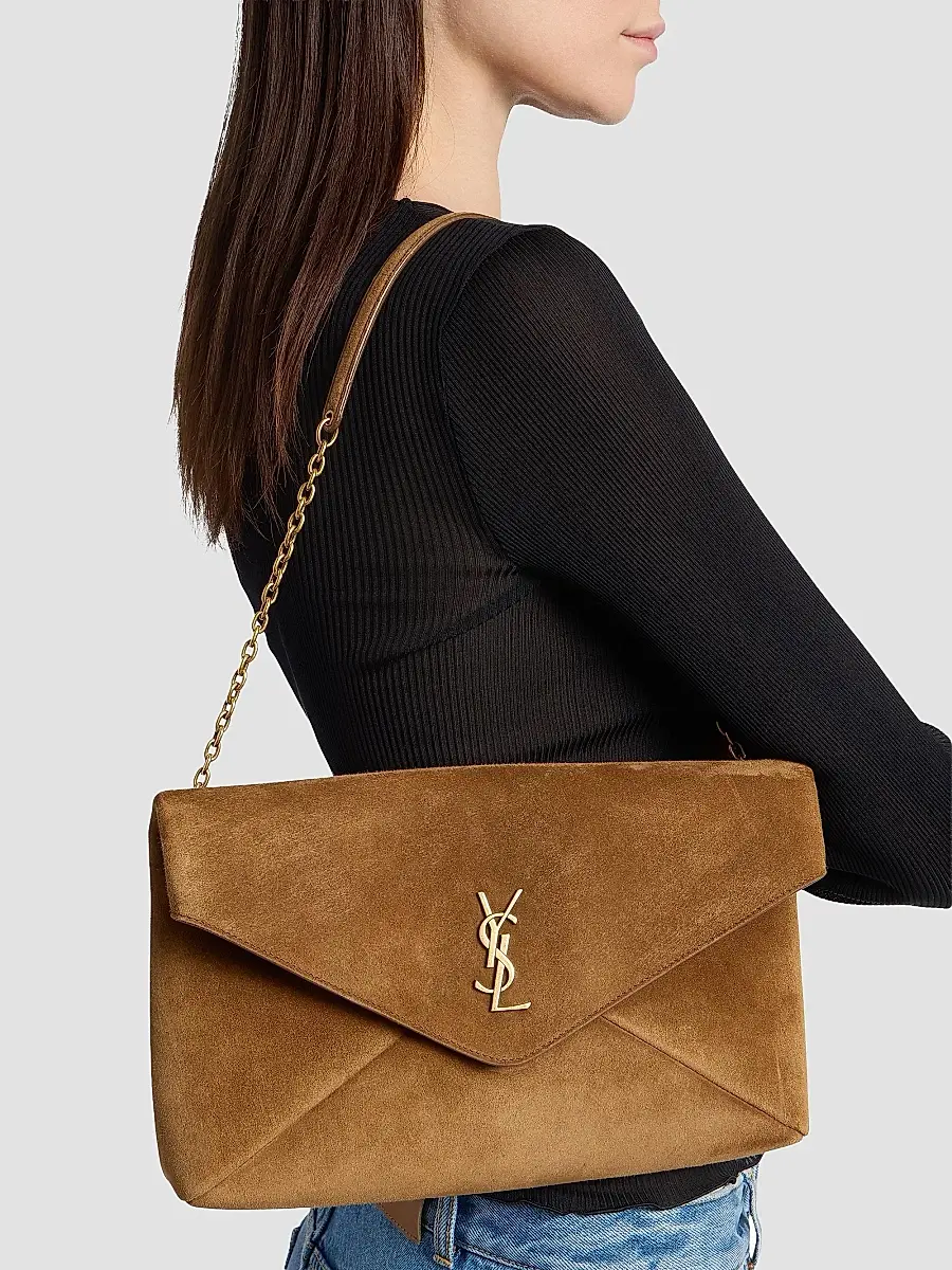 Saint Laurent Women's Cassandre Shoulder Bag on Chain in Suede - Caramel Cognac | Thumbnail 2 Saint Laurent Women's Cassandre Shoulder Bag on Chain in Suede - Caramel Cognac | Thumbnail 2