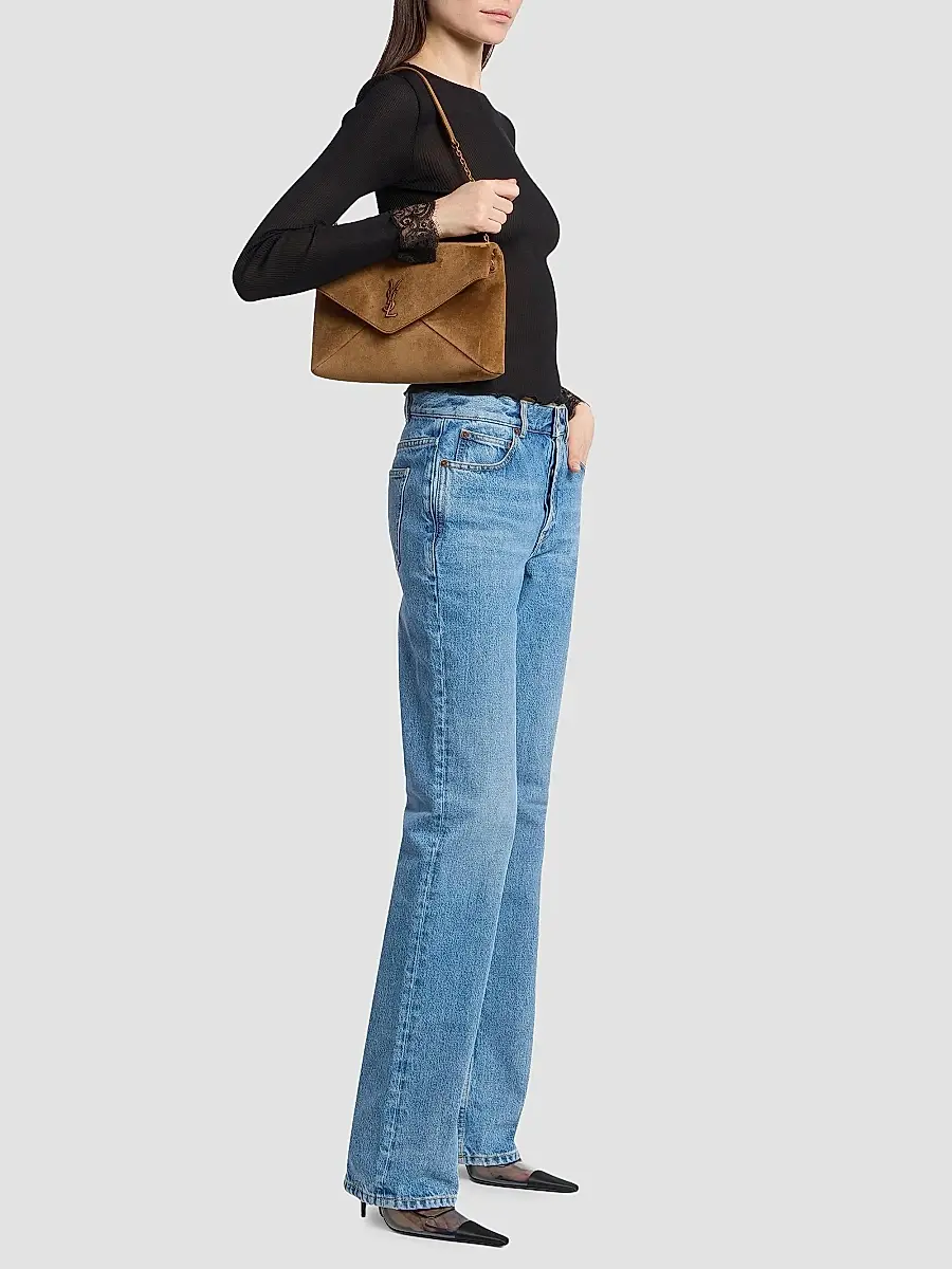Saint Laurent Women's Cassandre Shoulder Bag on Chain in Suede - Caramel Cognac | Thumbnail 5 Saint Laurent Women's Cassandre Shoulder Bag on Chain in Suede - Caramel Cognac | Thumbnail 5