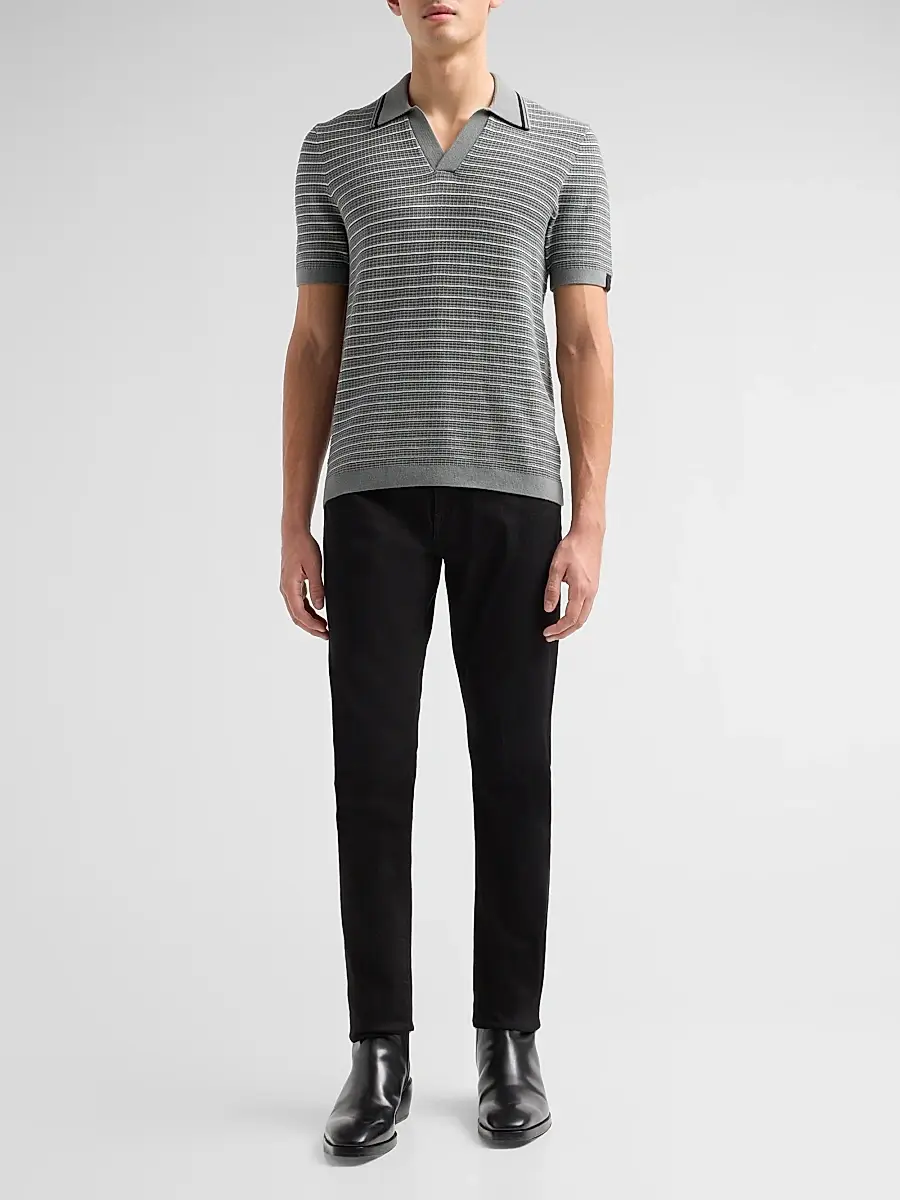 rag & bone Men's Aaron Striped Johnny Collar Polo Shirt | Thumbnail 2 rag & bone Men's Aaron Striped Johnny Collar Polo Shirt | Thumbnail 2