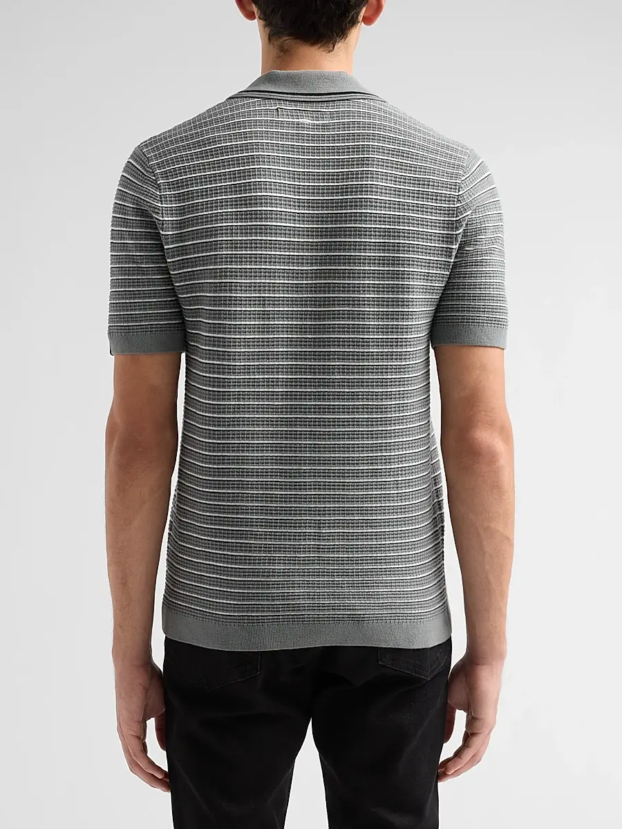 rag & bone Men's Aaron Striped Johnny Collar Polo Shirt | Thumbnail 3 rag & bone Men's Aaron Striped Johnny Collar Polo Shirt | Thumbnail 3