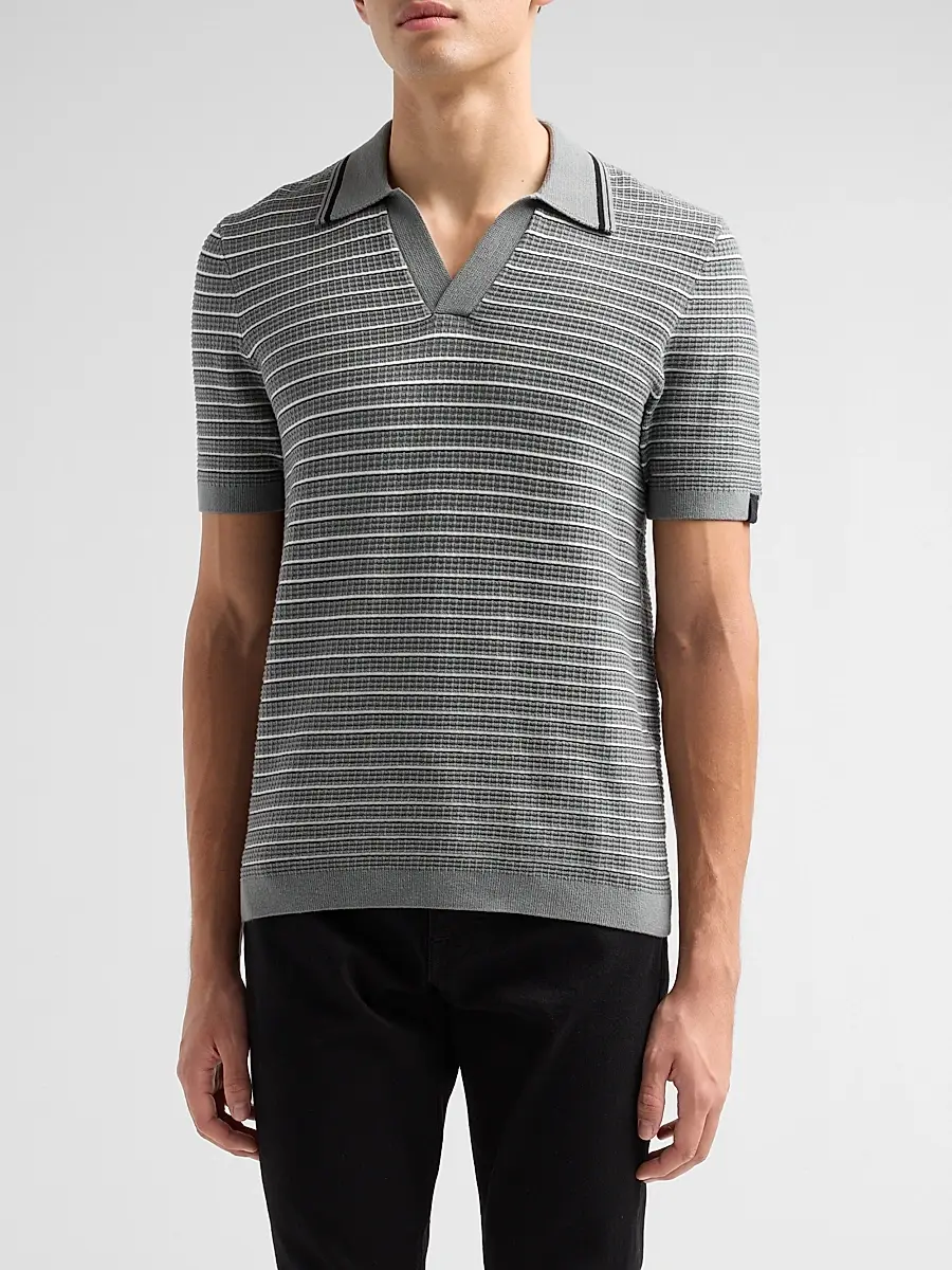 rag & bone Men's Aaron Striped Johnny Collar Polo Shirt | Thumbnail 4 rag & bone Men's Aaron Striped Johnny Collar Polo Shirt | Thumbnail 4