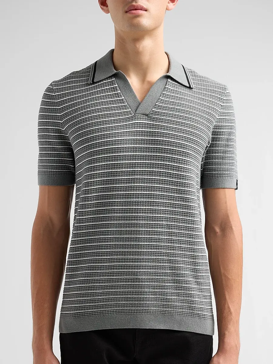 rag & bone Men's Aaron Striped Johnny Collar Polo Shirt | Thumbnail 5 rag & bone Men's Aaron Striped Johnny Collar Polo Shirt | Thumbnail 5