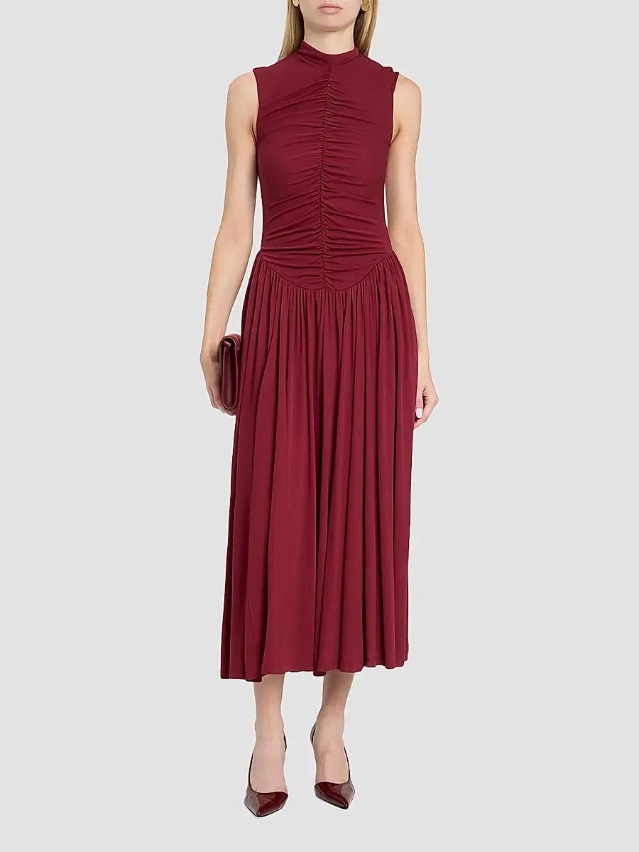 Toccin Women's Faria Mock Turtlenck Ruched Midi Dress | Thumbnail 2 Toccin Women's Faria Mock Turtlenck Ruched Midi Dress | Thumbnail 2