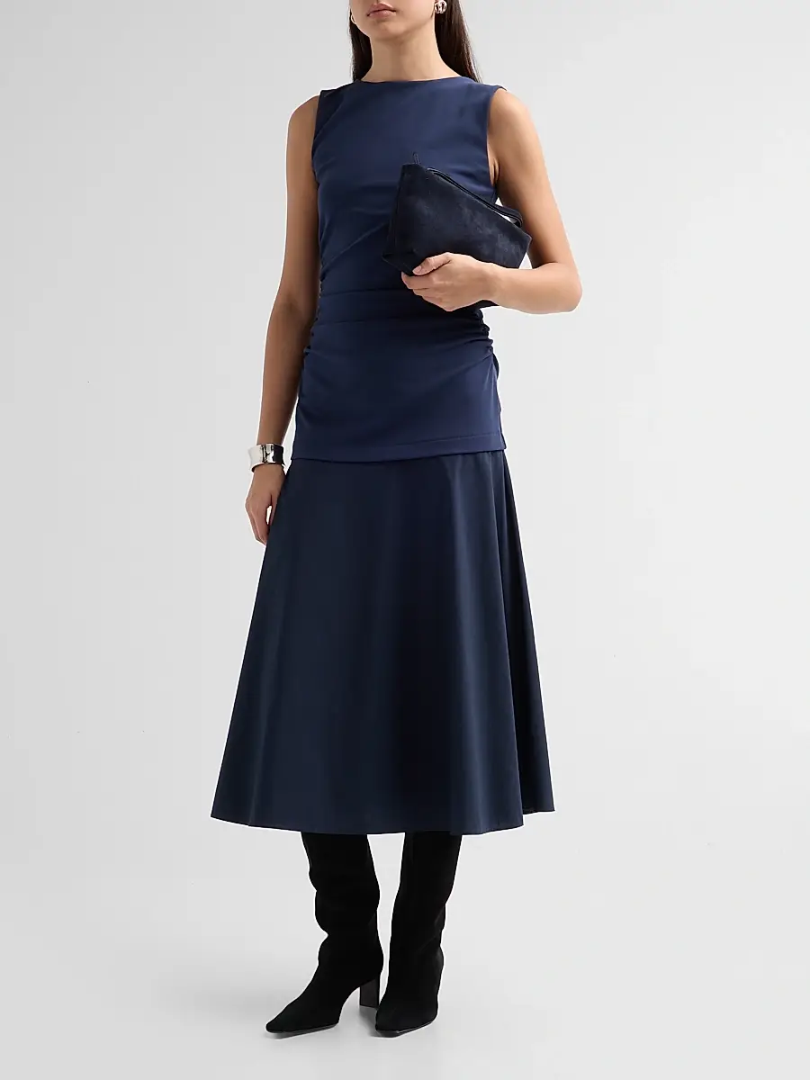 Veronica Beard Women's Basilia Ruched Midi Dress | Thumbnail 4 Veronica Beard Women's Basilia Ruched Midi Dress | Thumbnail 4